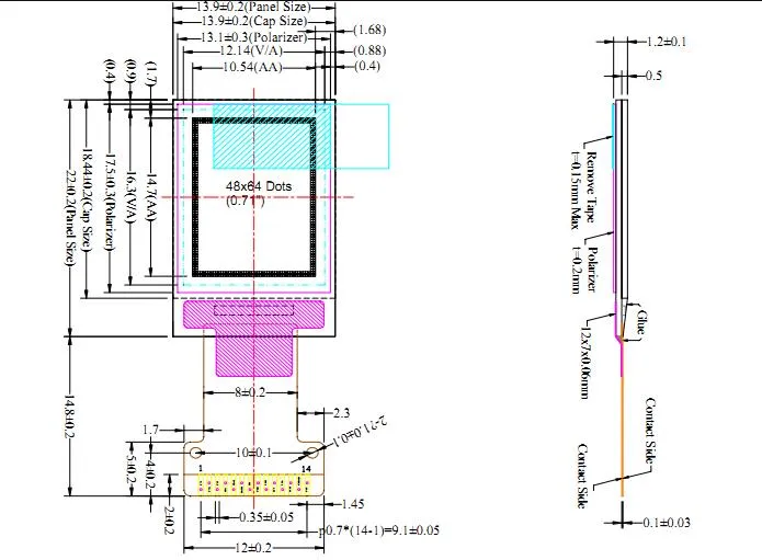 0.71′′ 48*64p Mono OLED with White Display Color