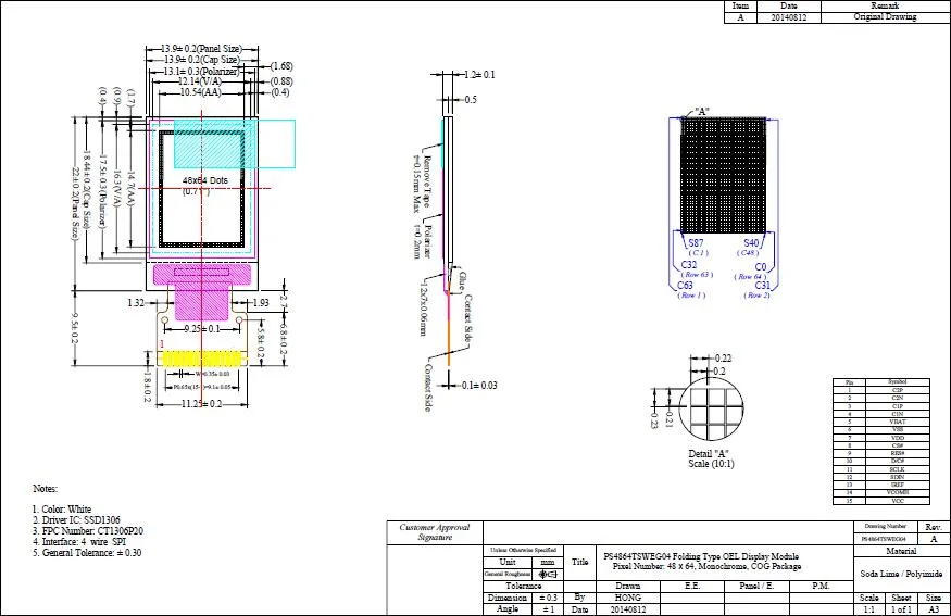 0.71" 48X64 Passive Matrix Monochrome (White) Oel Display Module OLED 15pin 4-Wire Spi