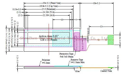 0.91-Inch 128 (RGB) X 32p OLED Display of Blue Color