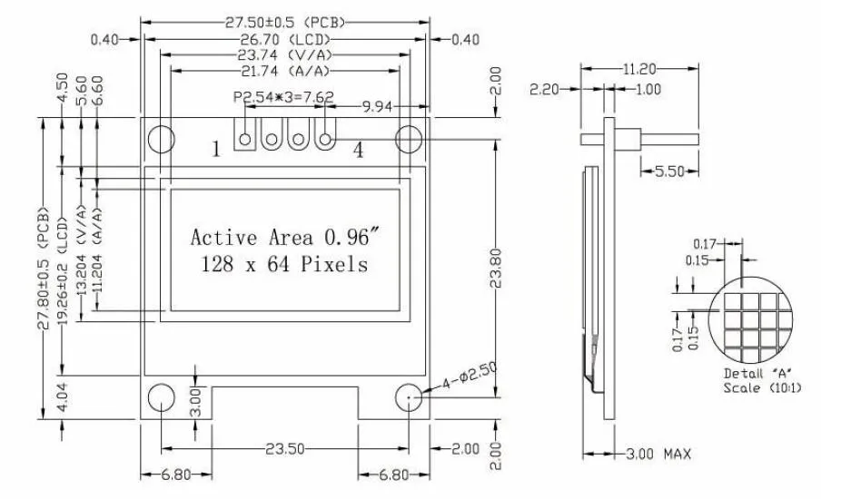 0.96 Inch 128X64 Resolution While Blue Yellow-Blue Color OLED Display Module with Iic Interface SSD1306