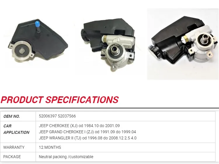 52006397 52037566 Power Steering Pump for Jeep Cherokee Xj Od 1984.10 Do 2001.09