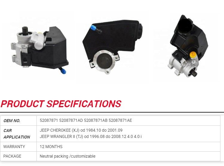 52087871 52087871ad 52087871ab 52087871ae Power Steering Pump for Jeep Cherokee Xj Od 1984.10 Do 2001.09