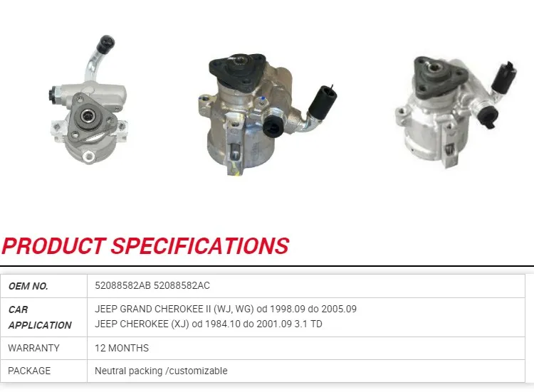 52088582ab 52088582AC Power Steering Pump for Jeep Cherokee Xj Od 1984.10 Do 2001.09 3.1 Td