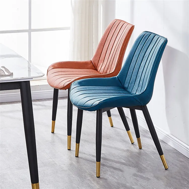 Italian Dining Chair Metal Legs Upholstered Modern Designer Dining Room Chair Luxury Leather Furniture Dining Chair