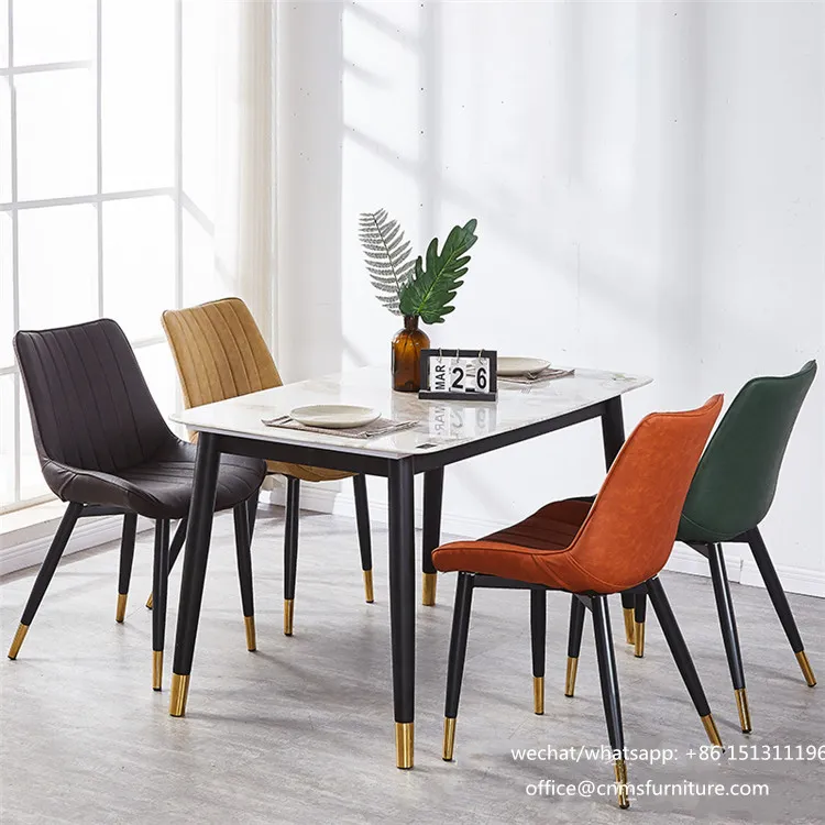 Italian Dining Chair Metal Legs Upholstered Modern Designer Dining Room Chair Luxury Leather Furniture Dining Chair