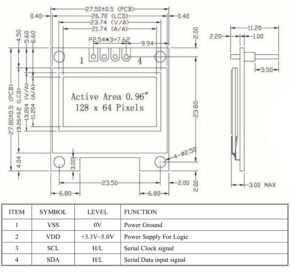 Tcc 0.96" I2c Iic Spi Serial 128X64 OLED LCD Display 4 Pin Font Color White